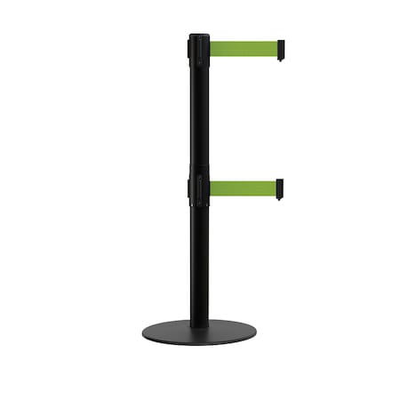 Montour Line Stanchion Dual Belt Barrier Flat Base Black Post 13ft. Olive Belt S400D-BK-OL-130